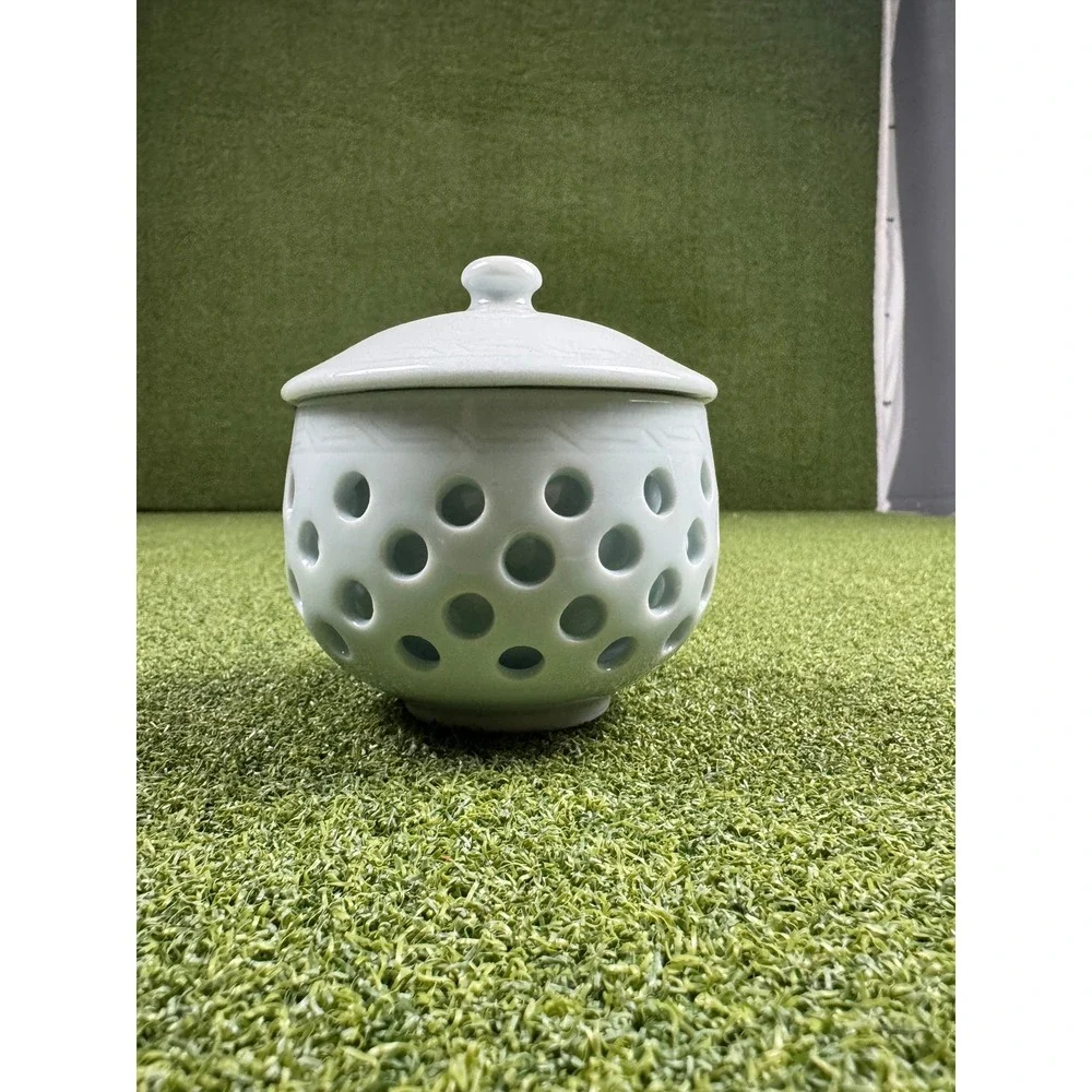 Vintage Jingdezhen Double walled Blue Celadon Porcelain Lidded‎ Tea Cup